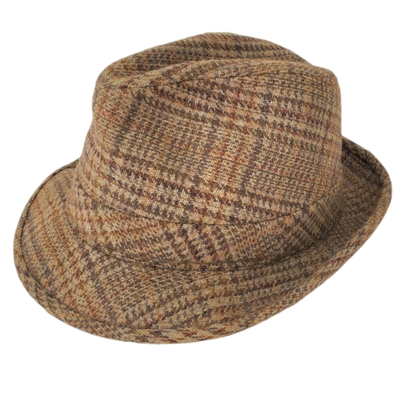 Dobbs 5th Avenue Vintage Wool Tweed Plaid Fedora Hat Brown Beige Sz 7 - Picture 1 of 15
